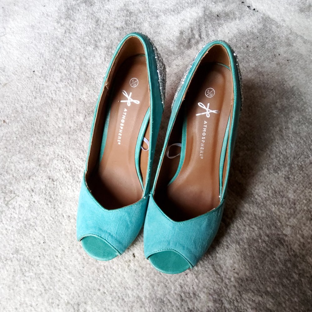 Pumps High Heels von atmosphere Größe 38 türkis mit Glitzer
