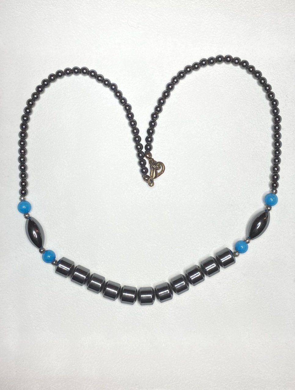 Hämatit Perlen Kette mit Hell Blauen Achat Perlen