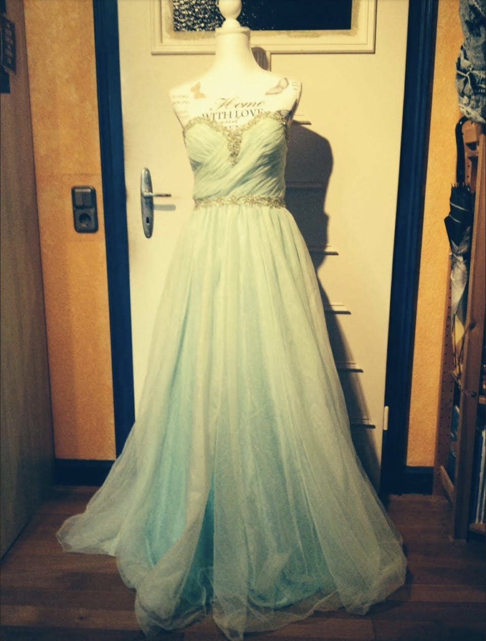 Türkises Mint Abend Ball Abi Prinzessinnen Kleid aus Tüll mit Perlenstickerei