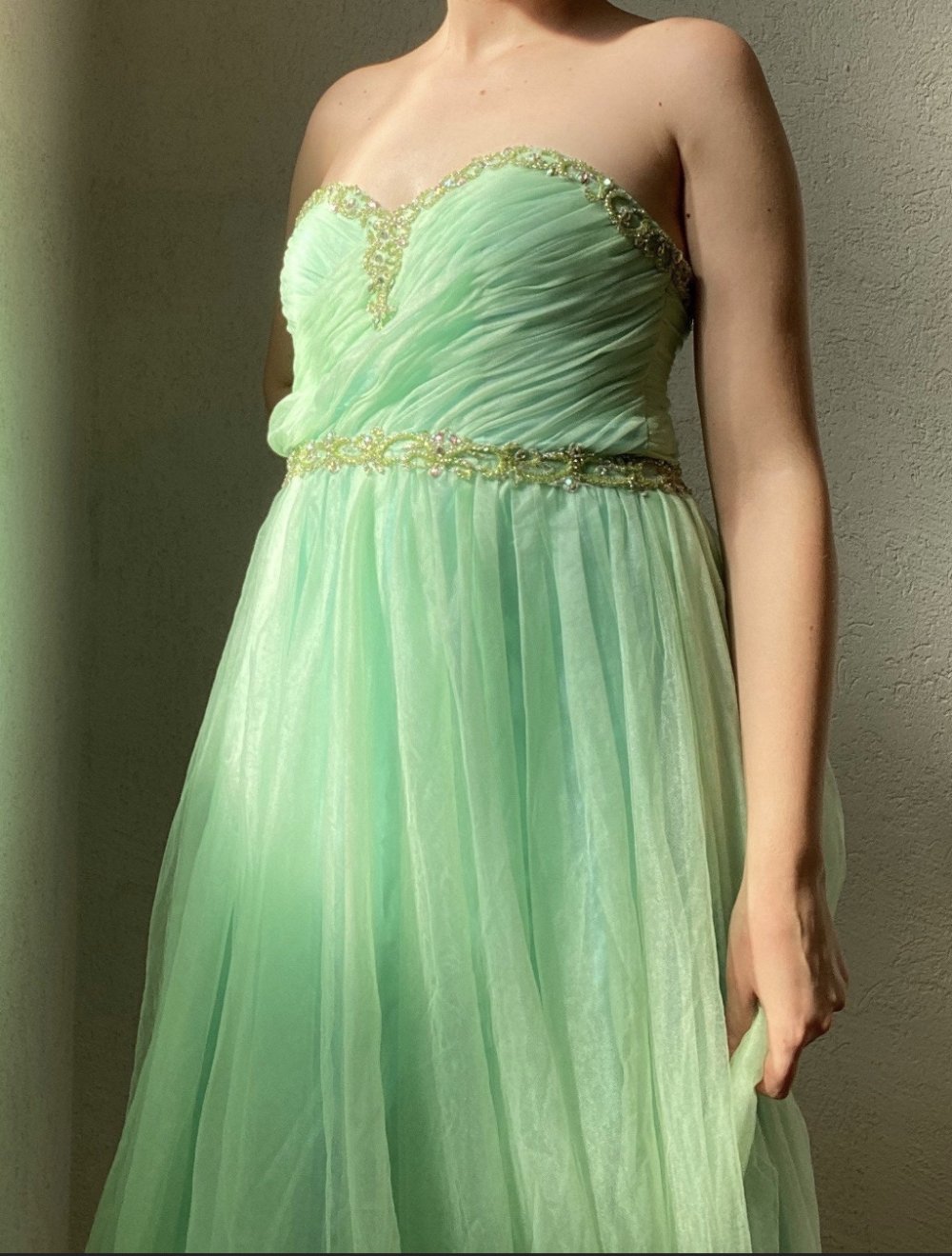 Türkises Mint Abend Ball Abi Prinzessinnen Kleid aus Tüll mit Perlenstickerei