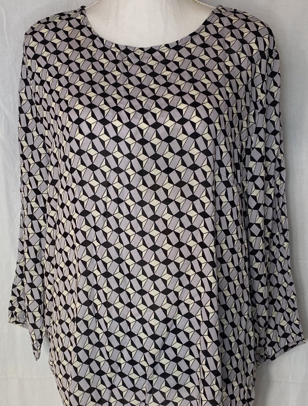 Schwarz Flieder grau Creme weiß Gemusterte 3/4 Arm Bluse