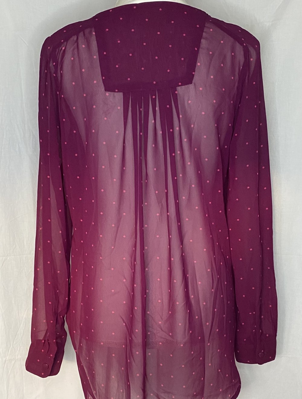Weinrote Chiffon langarm Hemd Bluse mit hellen Punkten