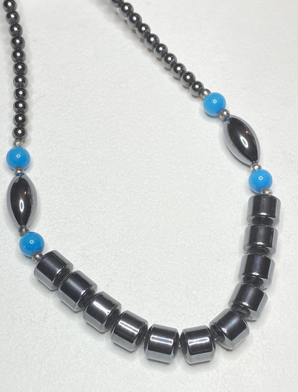 Hämatit Perlen Kette mit Hell Blauen Achat Perlen