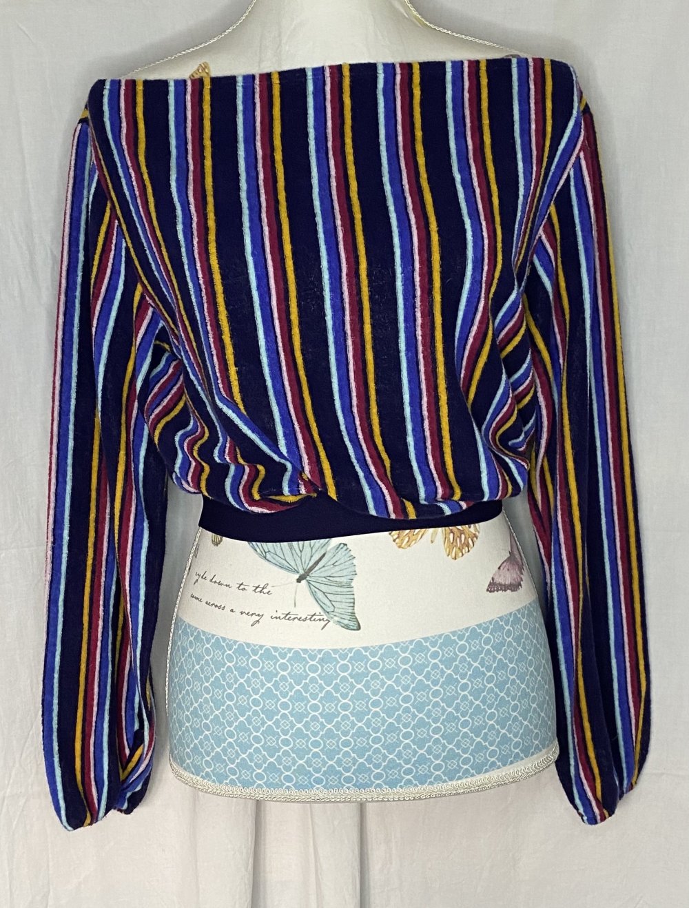 Bunt Gestreiftes langarm Frottee Crop Pullover