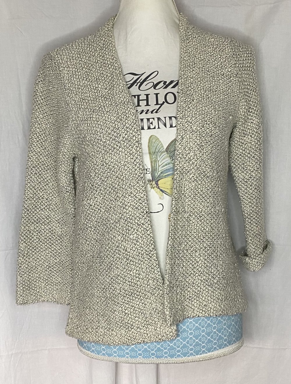Weiß Schwarz Gestrickter Cardigan