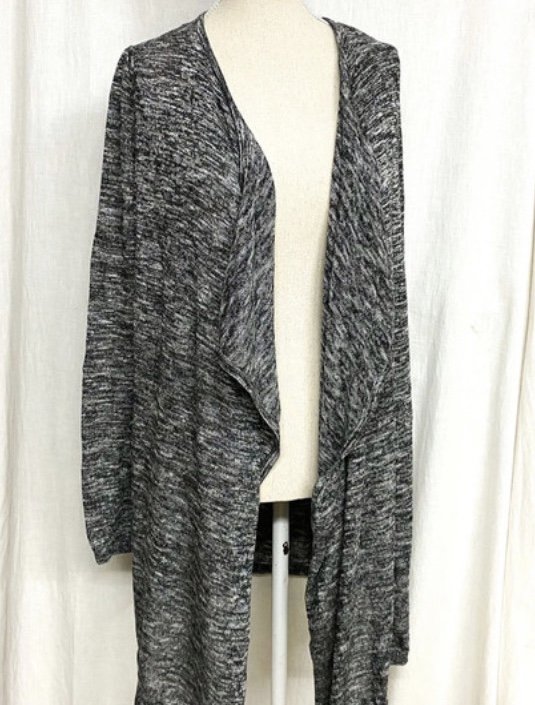 Weiß Schwarz Melierter Strick Wasserfall Cardigan
