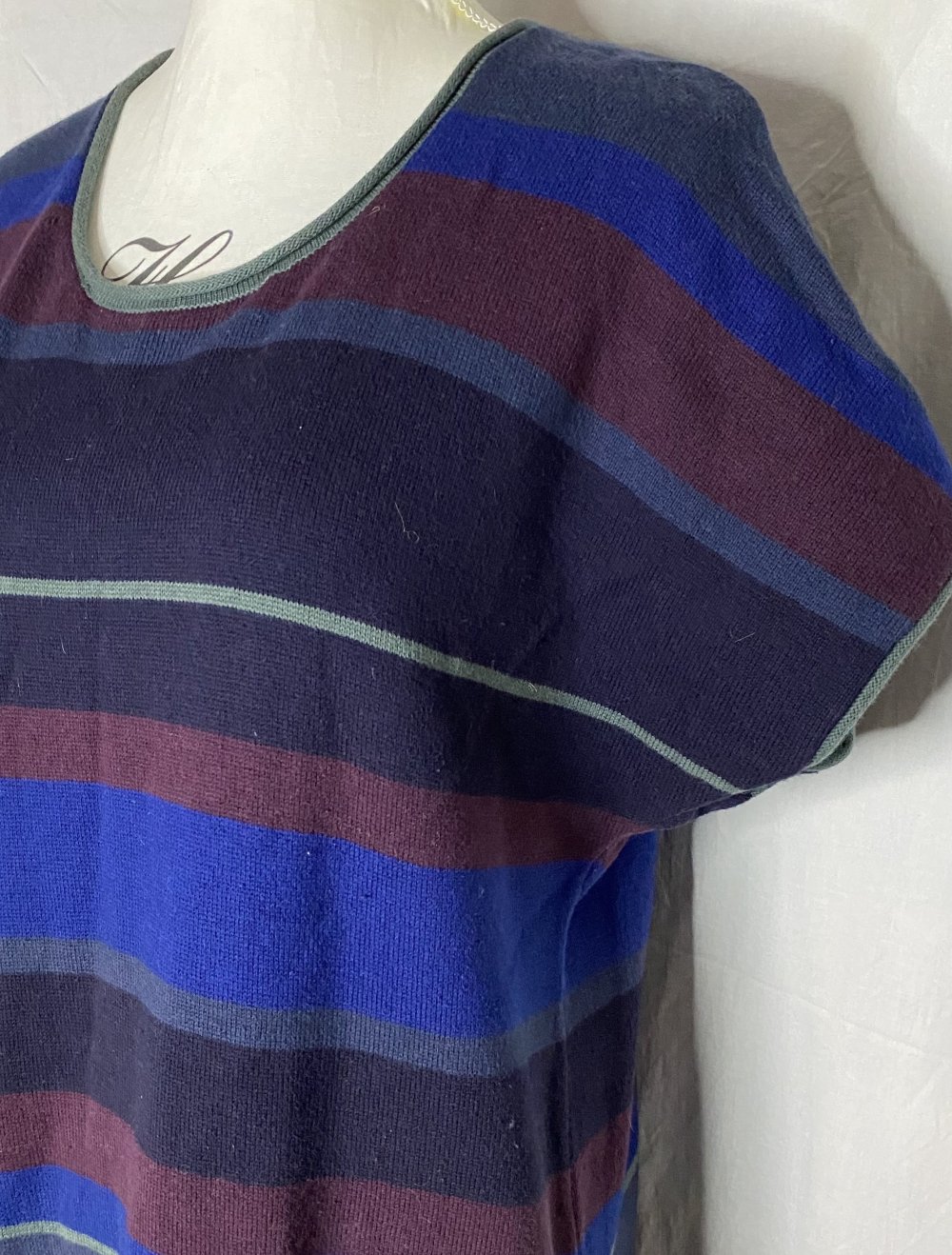 Blau Rot-Lila Grau Gestreiftes Strick T-Shirt Kleid