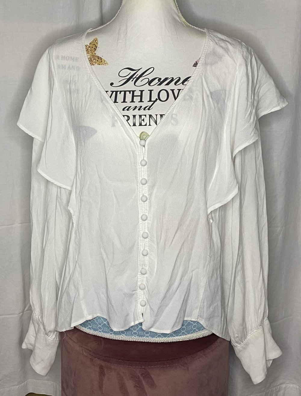Weiße Langarm Bluse mit Knopfleiste