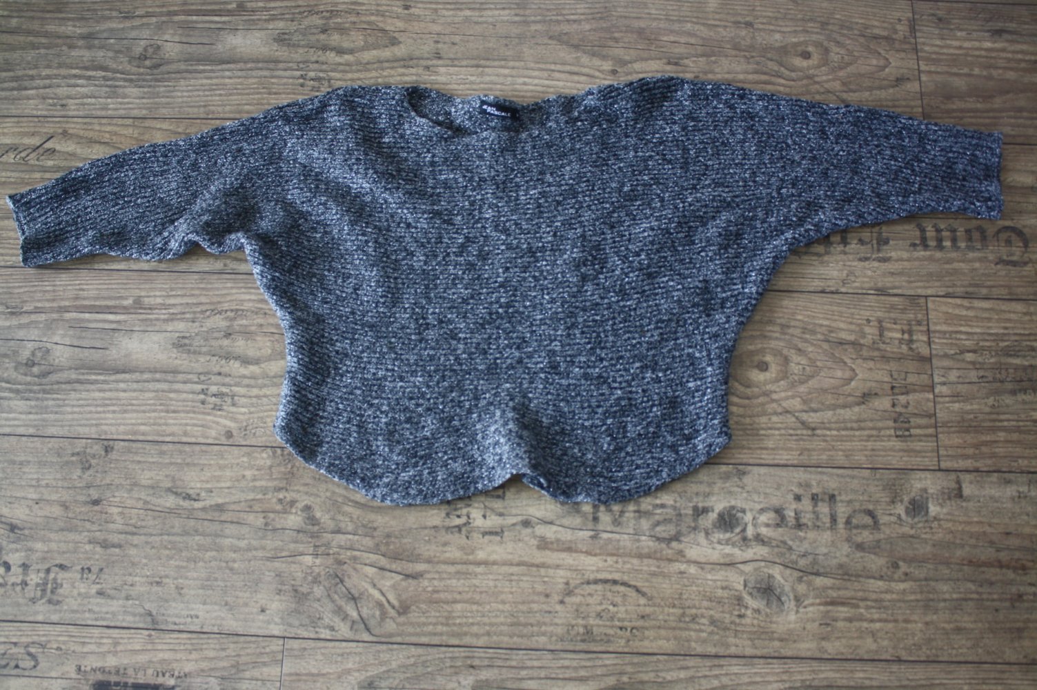 Jean Pascale Fledermaus Strickpulli Strickpullover grau silber meliert M 38 