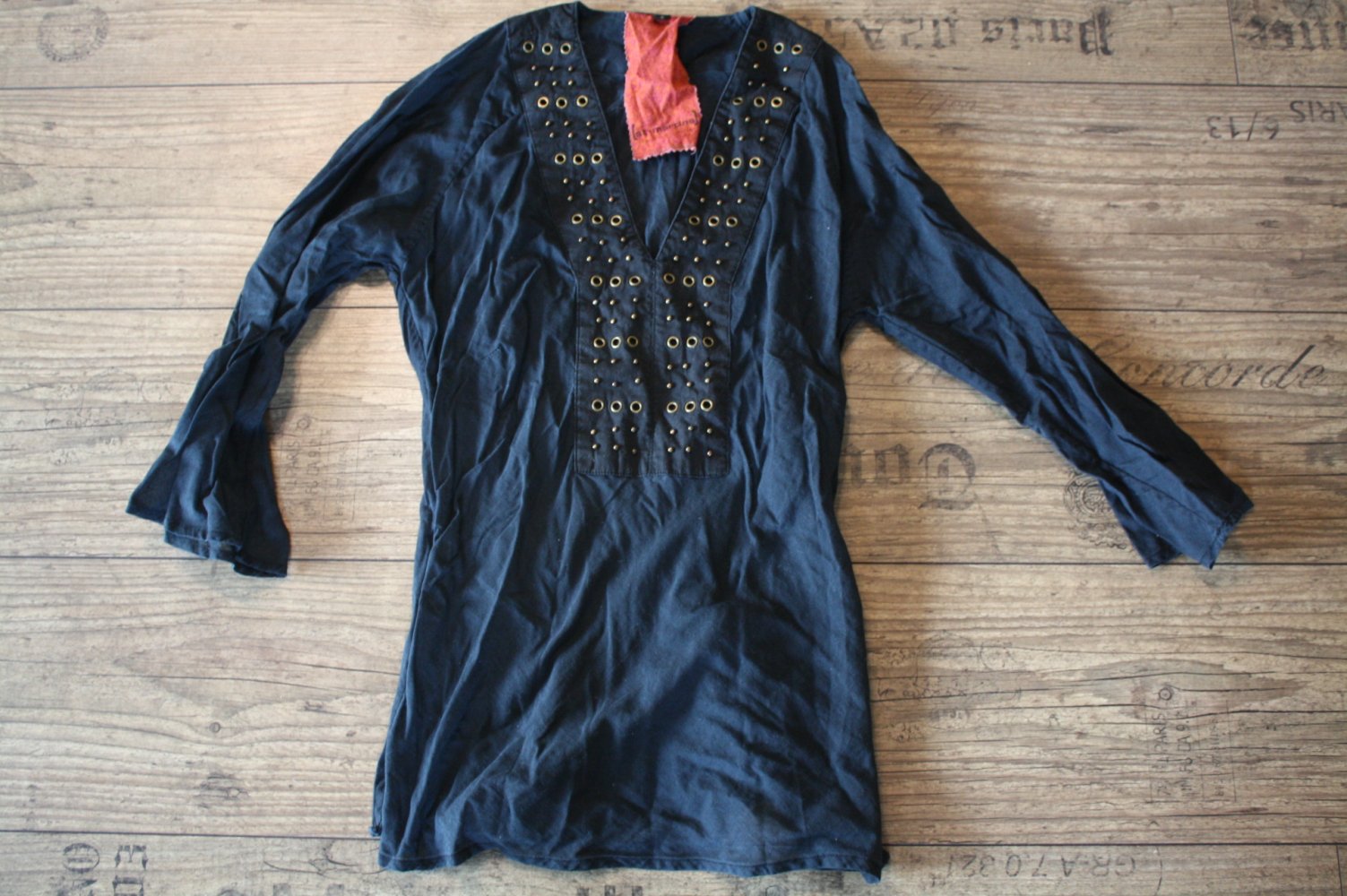 St Martins Hippie Ethno Trompetenärmel Tunika Bluse Gr S 36 Ethno mit Nieten hinten gesmokt