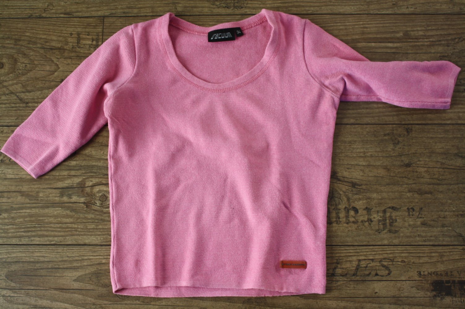 Rose dunkelrose  Strickpulli Vacuum Langarmshirt 3/4 arm Retroshirt 34 xs Vintage 90er Techno 2000er y2k