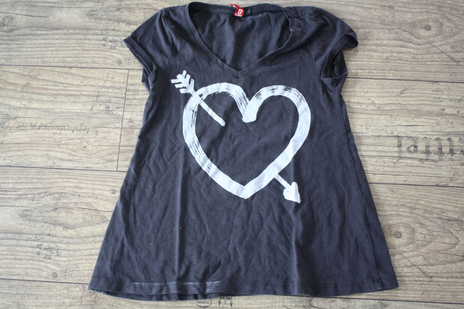 schwarzes Baumwollshirt TShirt Herz Heart Print Love Liebe Gr Xs 34 Jerseyshirt