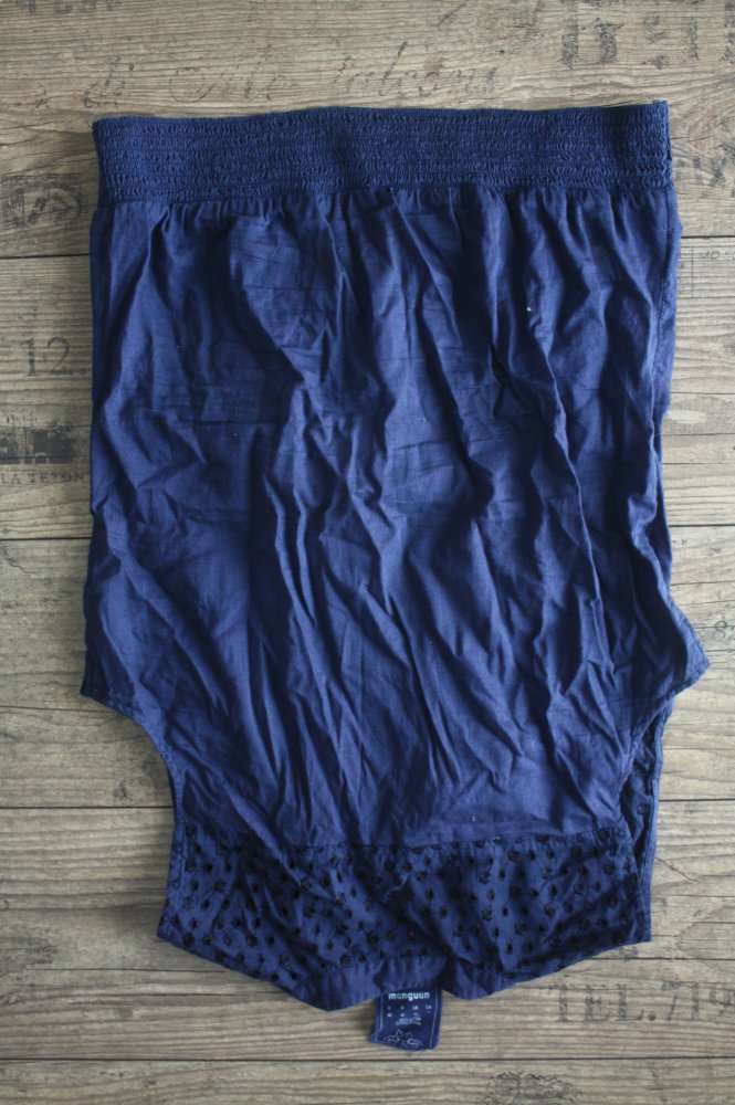 Manguun Bluse blaue Bluse reine Baumwolle L 40 Sommerbluse gesmokt