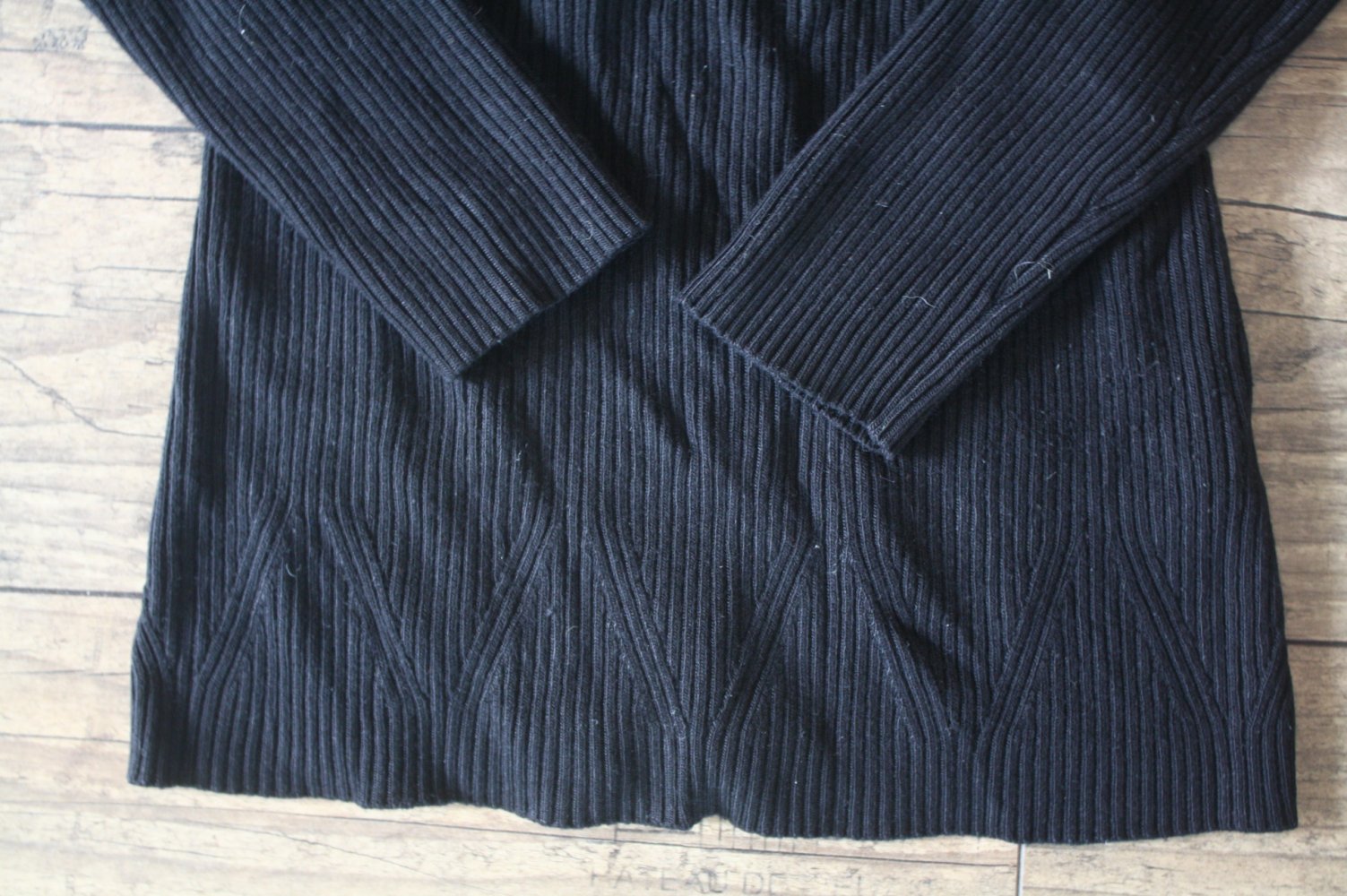Strickpulli Rippenstrick Langarmshirt Langarmpulli Pulli schwarz gerippt 34 XS Cut Out