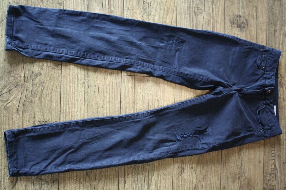Dunkelblaue Schwarzblau Röhre EDC Slim Fit Stoff Denim S 36 38 y2k Ripped Röhre