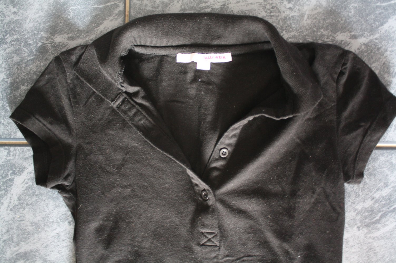 Tally Weijl Poloshirt Polo T-Shirt schwarz Vintage leicht 100 Baumwolle neuwertig Xs 34