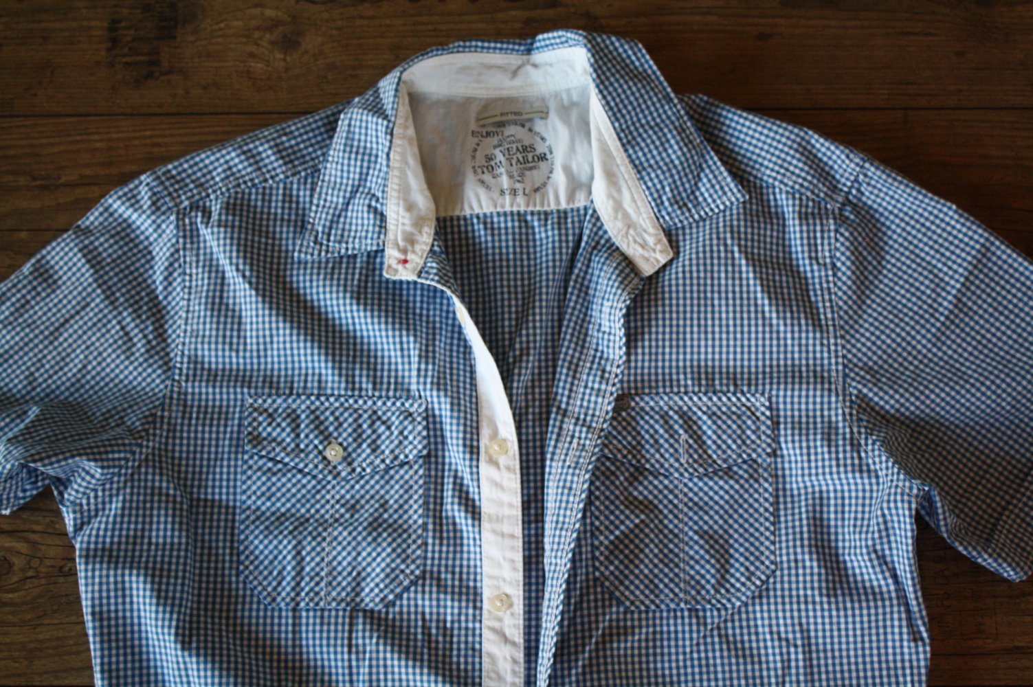 Tom Tailor hellblau kariert Herrenhemd Fitted Birthday wie neu Grösse M bis L
