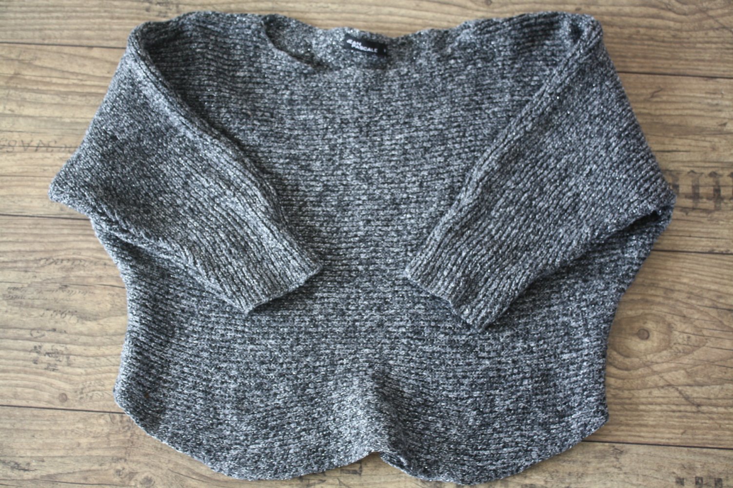 Jean Pascale Fledermaus Strickpulli Strickpullover grau silber meliert M 38 
