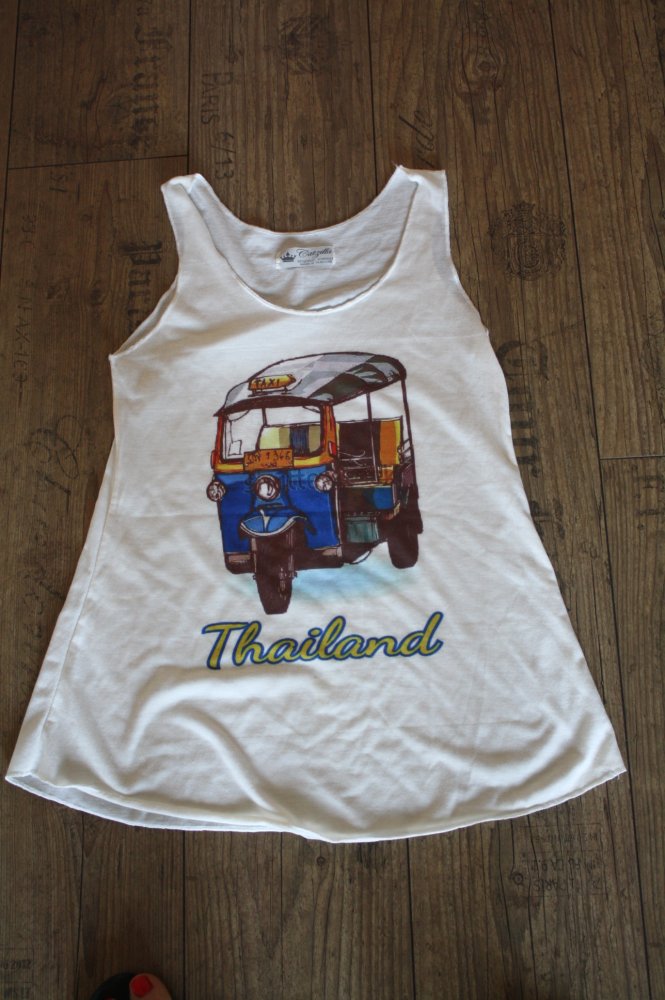 Vintage Catzilla Shirt Trägershirt Trägerhemd Asien Asiatisch Kultshirt Thailand Tuk Tuk S 36 38