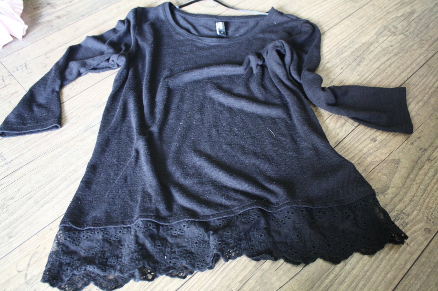Colours of the World leichter Strickpulli Strickpullover mit Spitze Spitzensaum S M 38