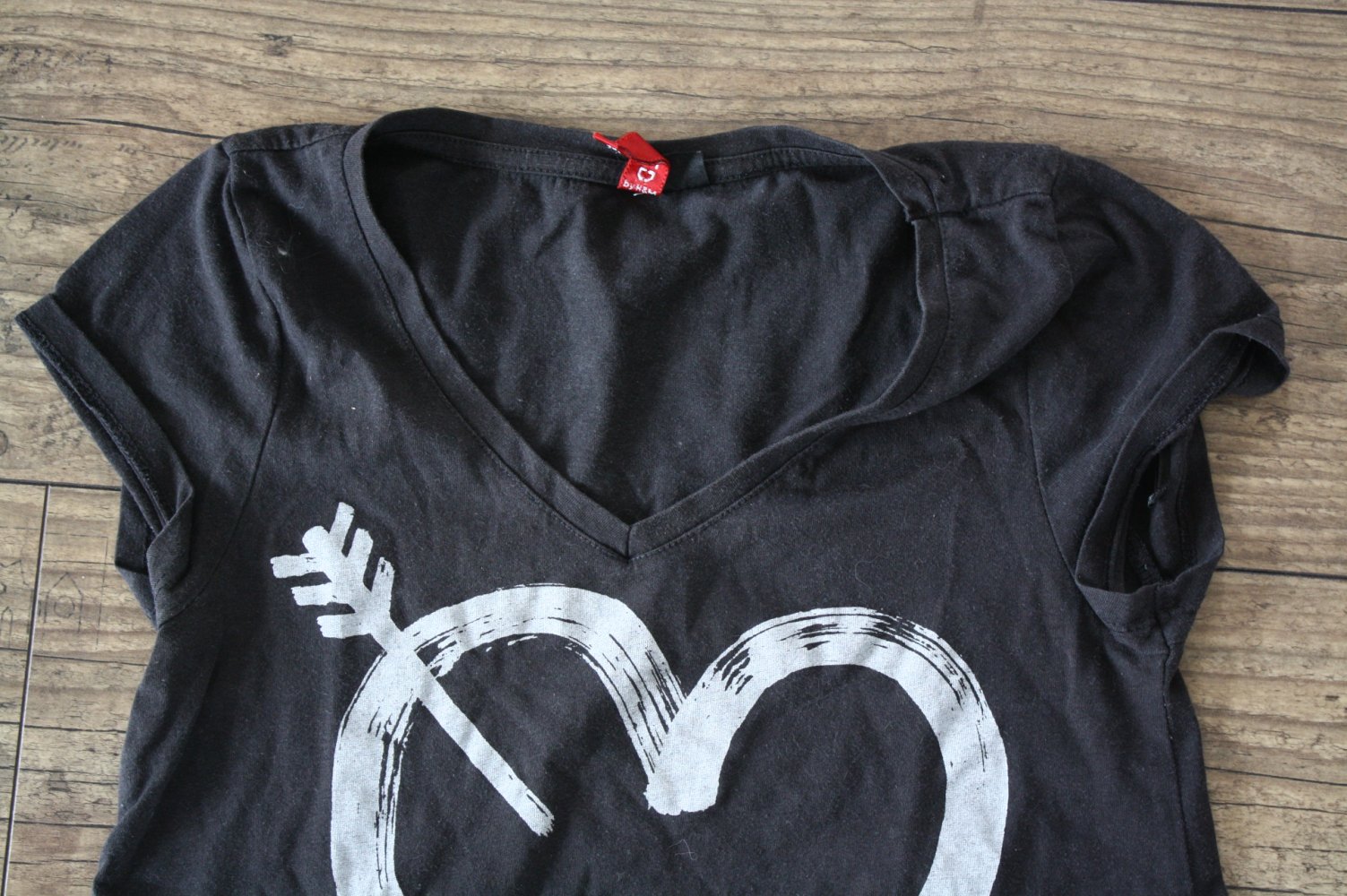 schwarzes Baumwollshirt TShirt Herz Heart Print Love Liebe Gr Xs 34 Jerseyshirt