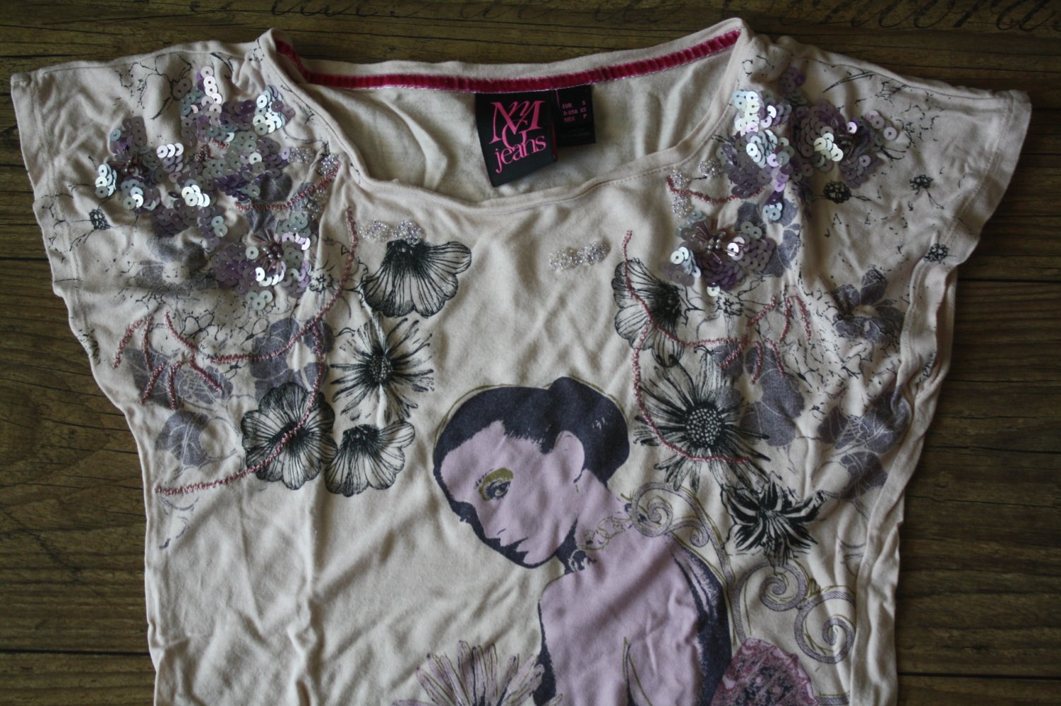 Pailletten Fledermaus Asia Geisha Jersey Shirt Hippie Shirt 34 36 Sommershirt 