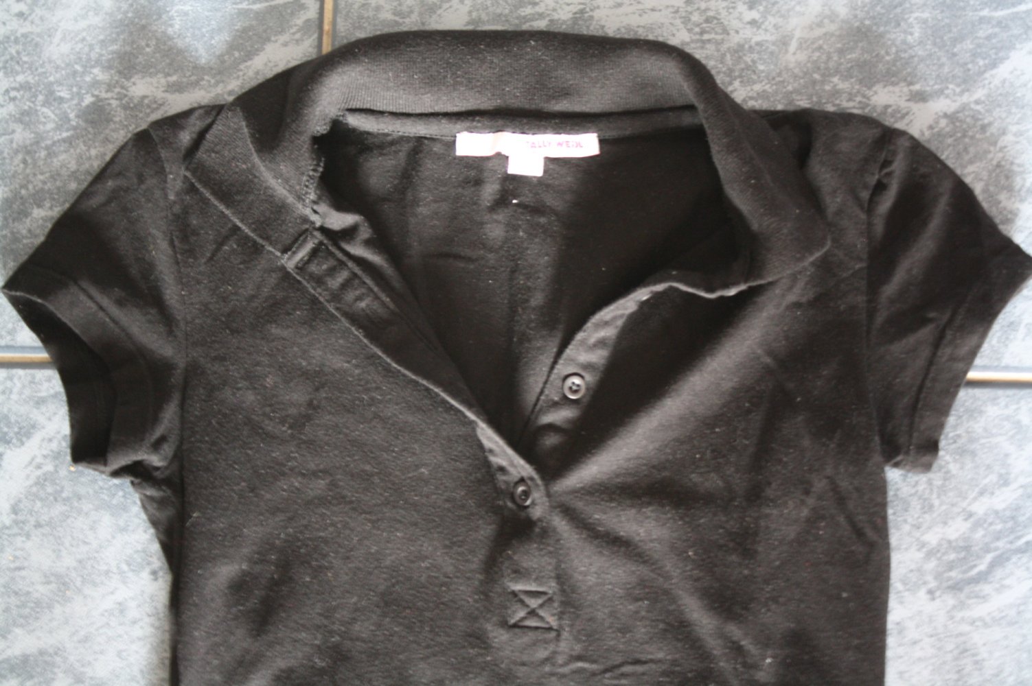 Tally Weijl Poloshirt Polo T-Shirt schwarz Vintage leicht 100 Baumwolle neuwertig Xs 34