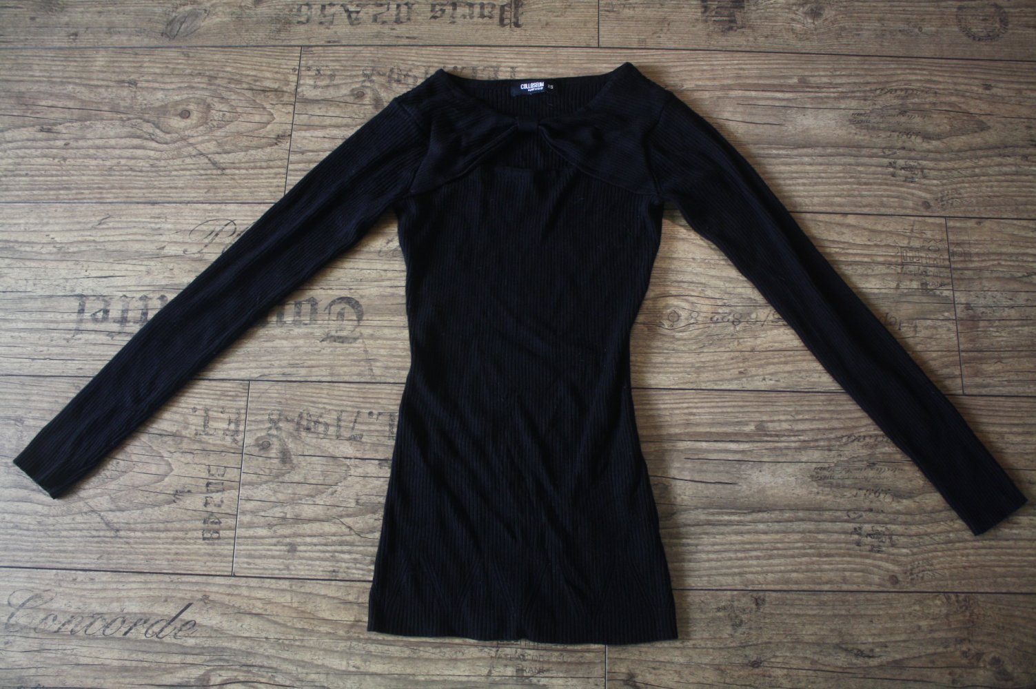 Strickpulli Rippenstrick Langarmshirt Langarmpulli Pulli schwarz gerippt 34 XS Cut Out