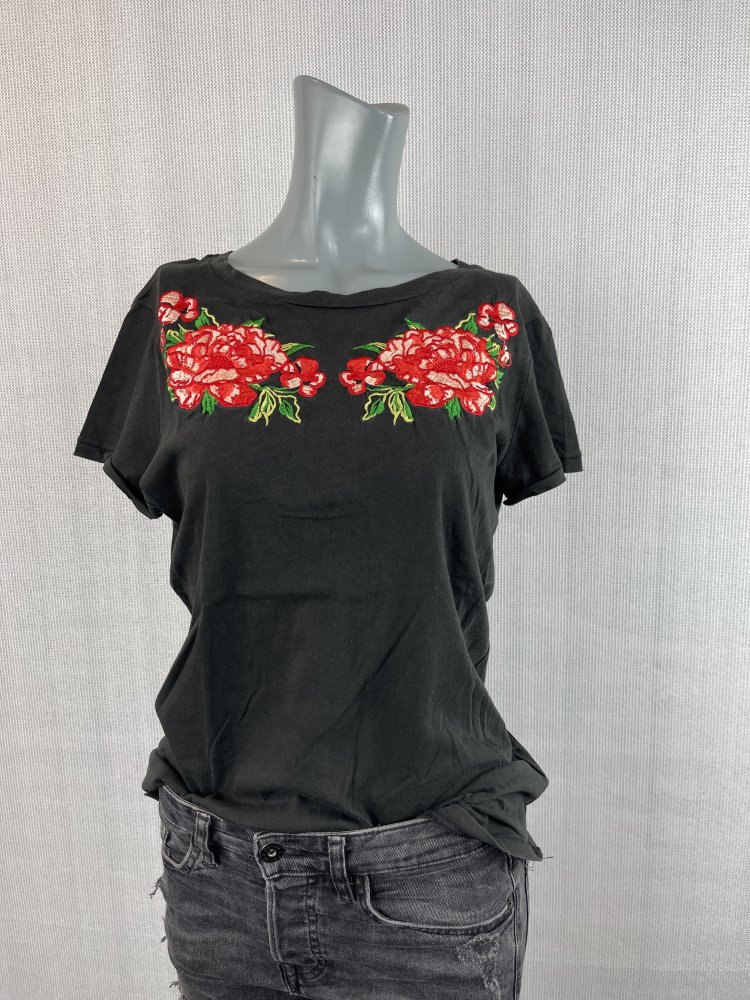 T-Shirt mit gestickten Blumen - Größe 36