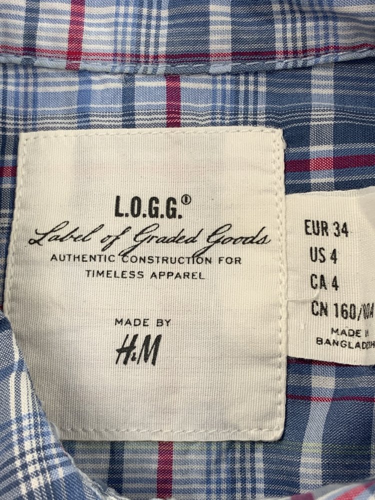 Blau karierte H&M LOGG Bluse - Größe 34