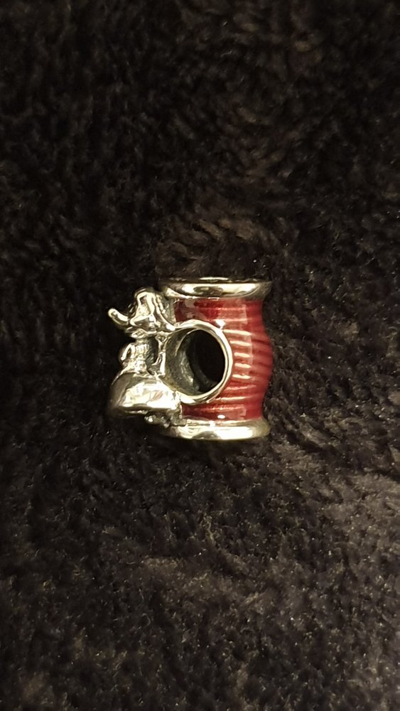 Pandora x Disney Cinderella Maus Suzi mit Garn-Rolle, rot, silber, original, quasi NEUWERTIG, Charm