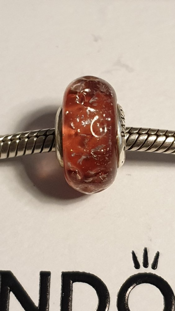 Pandora Wellenförmiges lachsfarbenes Murano-Glas Charm, original, NEU