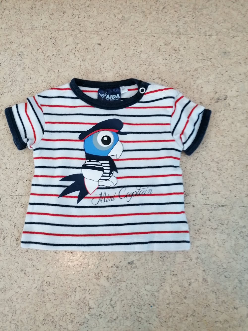  T-Shirt, Gr. 68, Vogel, maritim, Streifen, Kapitän, Meer, Urlaub