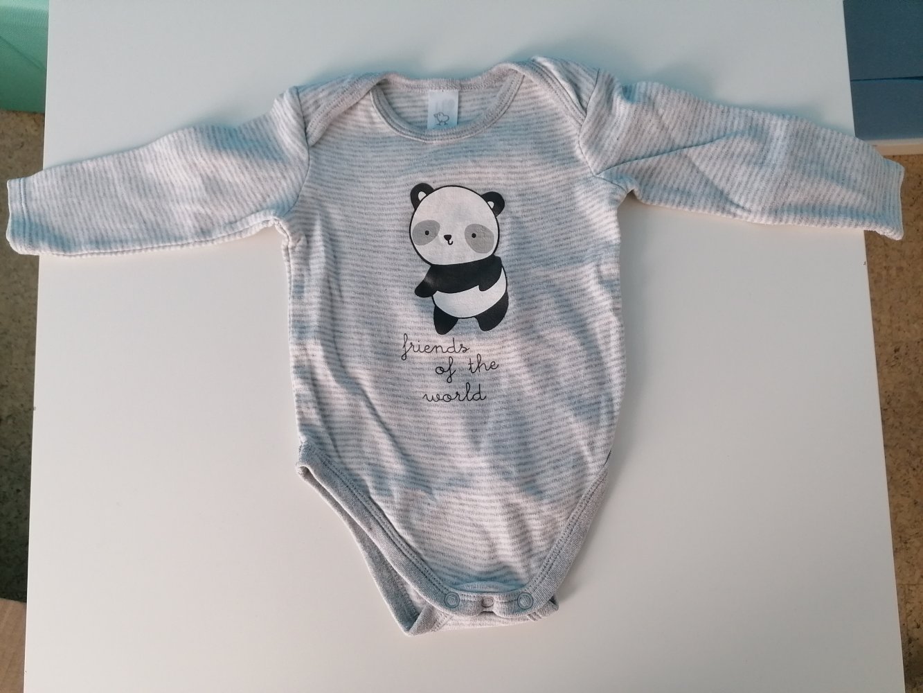 Body, Gr. 74, Panda, weiß, grau, Streifen