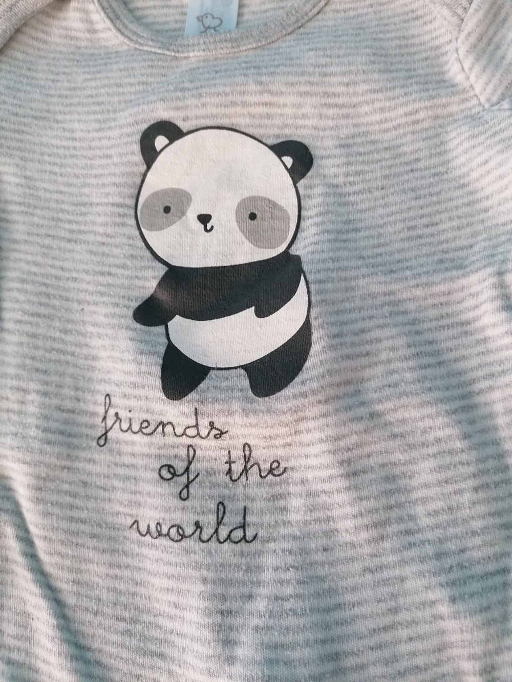 Body, Gr. 74, Panda, weiß, grau, Streifen