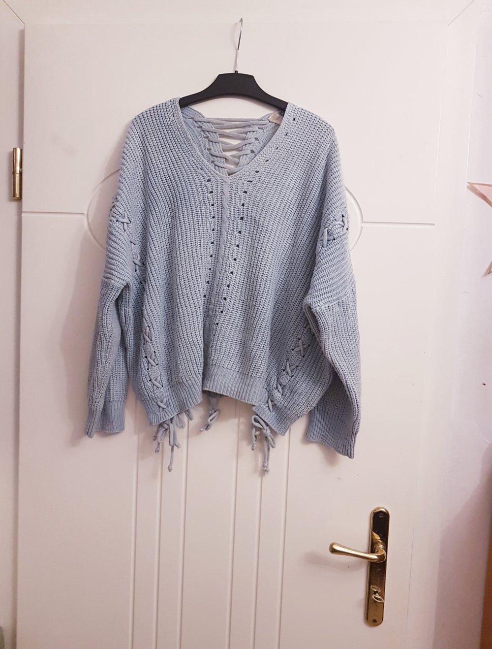 neuer strickpullover blau grau