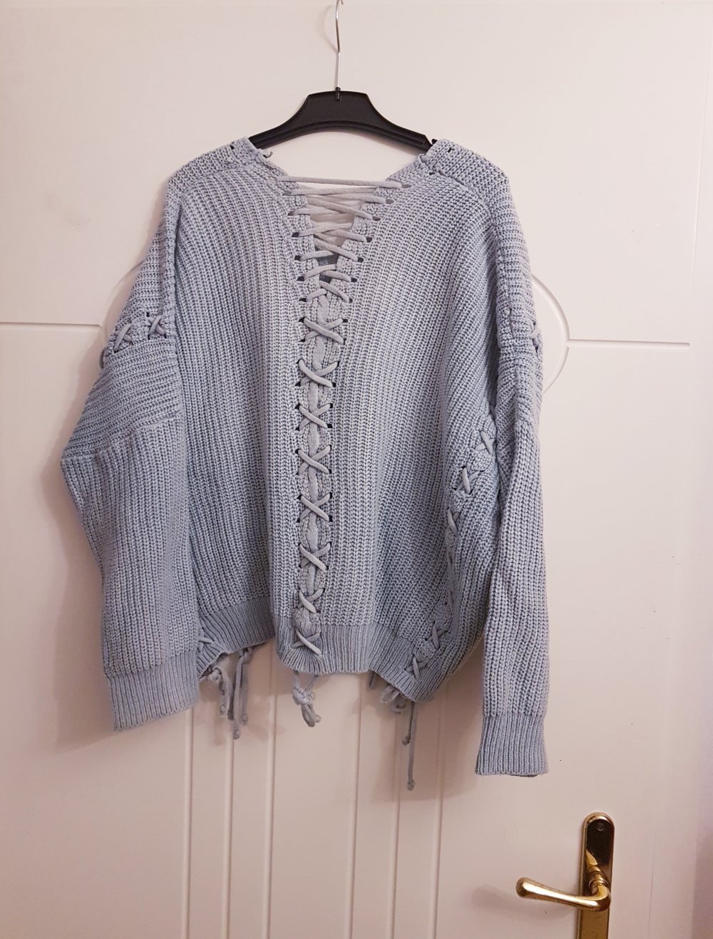 neuer strickpullover blau grau