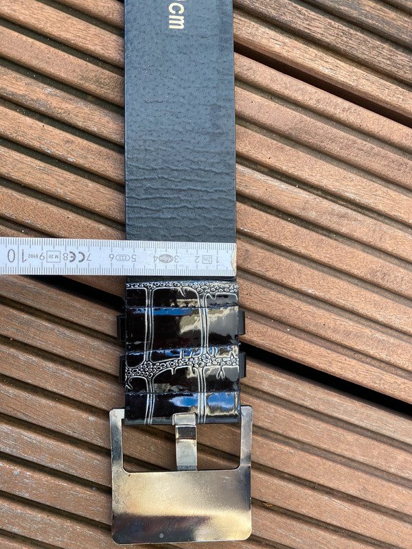 Gürtel Schwarz Silber Grau Lack 100 cm Schnalle Vintage