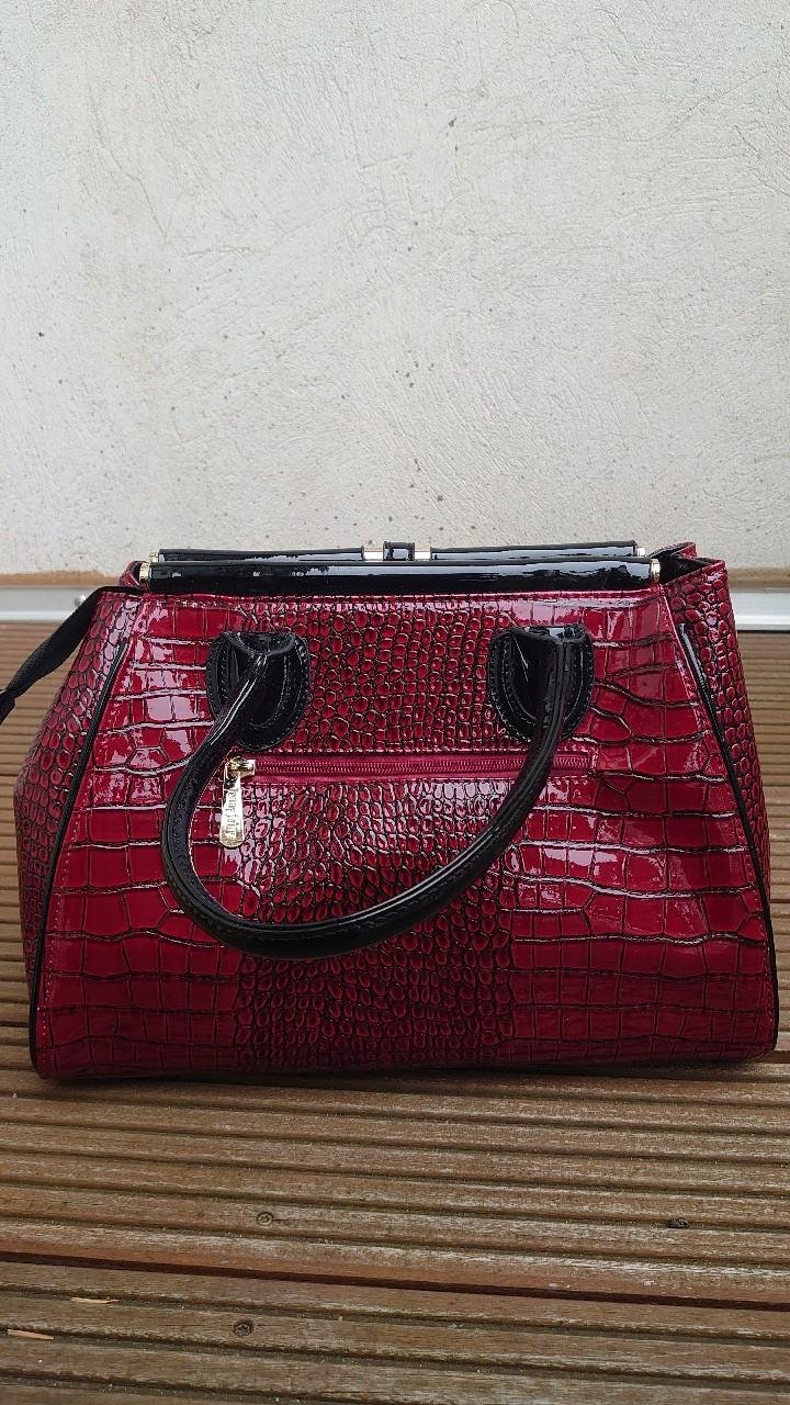 Tasche Handtasche Jenny Fairy rot schwarz Lack Krokko Schlangen Muster Art 