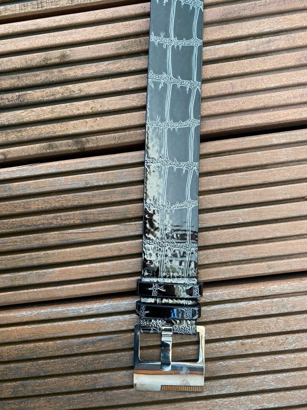 Gürtel Schwarz Silber Grau Lack 100 cm Schnalle Vintage
