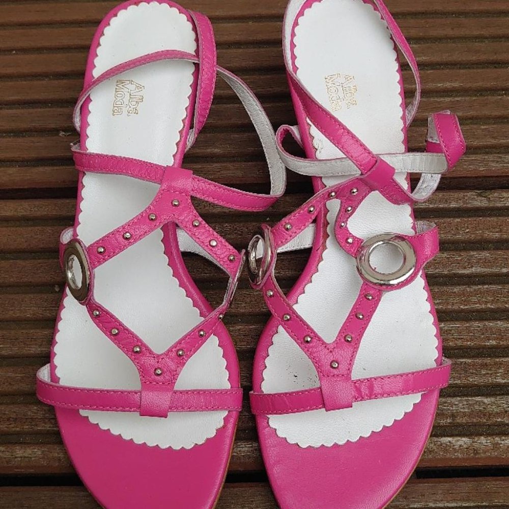Schuhe Sandalen Absatzschuhe Alba Moda Sommer Frühling pink silber Nieten Riemschen Größe 40 Made in Italy 