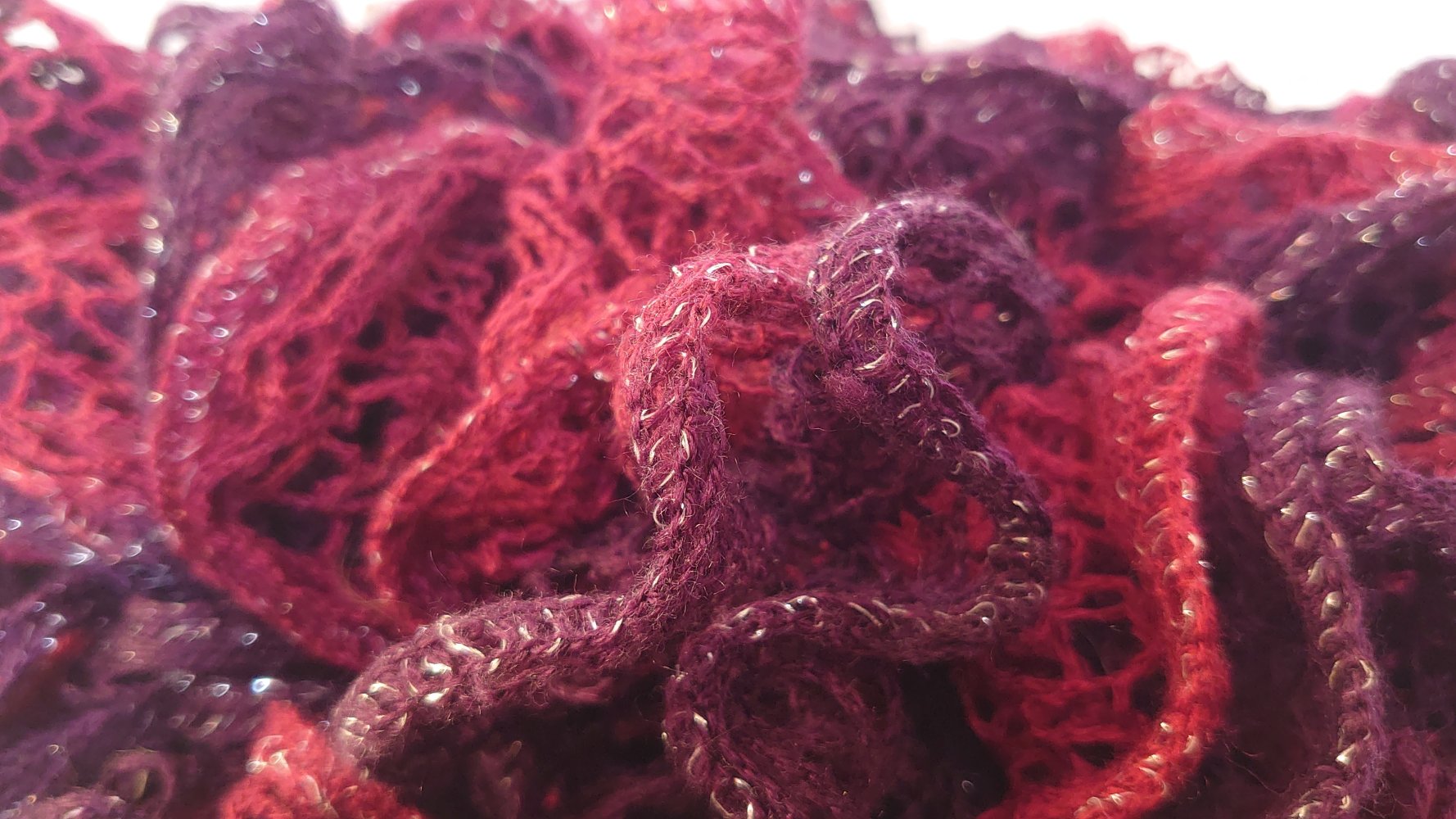 Schal Strickschal pink Brombeere lila Glitzer Vintage Retro 1,70 m lang 10 cm breit