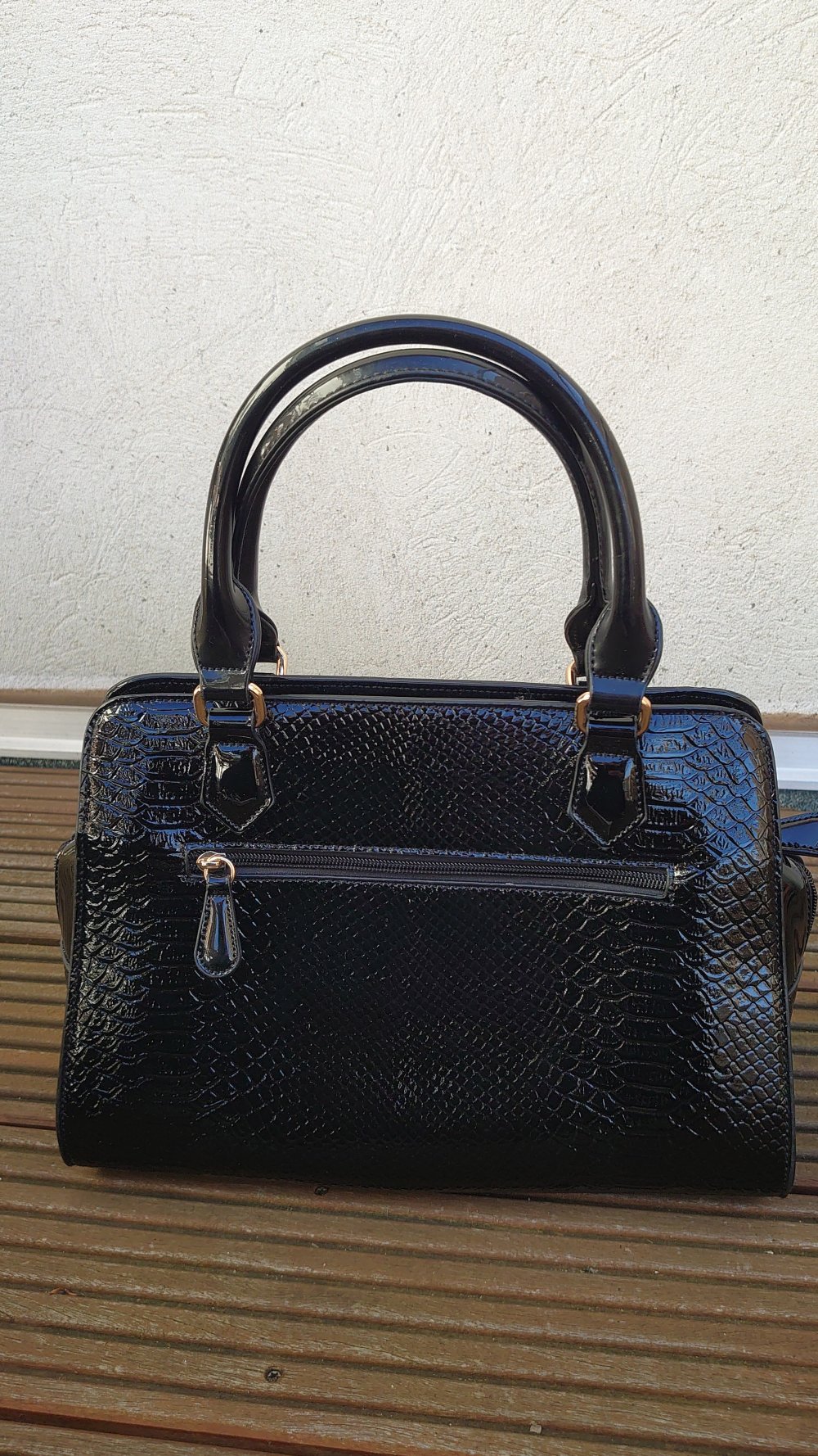 Tasche Handtasche Alfredo Pauly schwarz gold Lack Schlangenmuster 32 cm Breit 24 cm Hoch 14 cm Tief