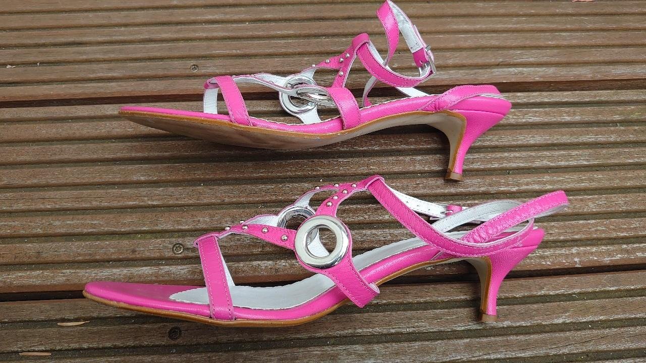 Schuhe Sandalen Absatzschuhe Alba Moda Sommer Frühling pink silber Nieten Riemschen Größe 40 Made in Italy 