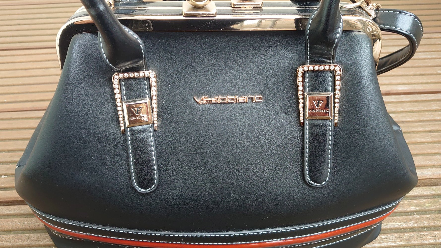 Tasche Handtasche  Velina Fabbiano  Schwarz rot gold 