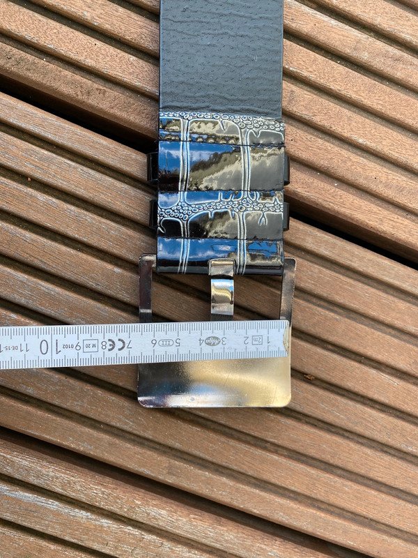 Gürtel Schwarz Silber Grau Lack 100 cm Schnalle Vintage