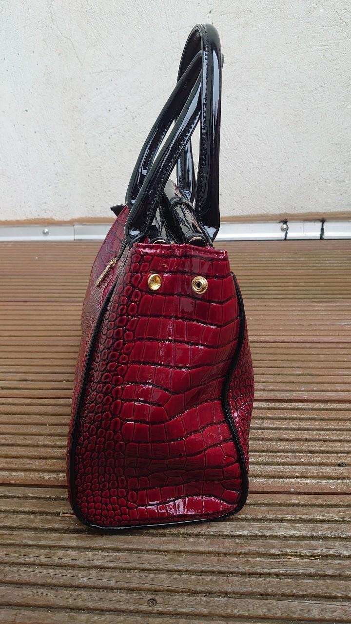 Tasche Handtasche Jenny Fairy rot schwarz Lack Krokko Schlangen Muster Art 