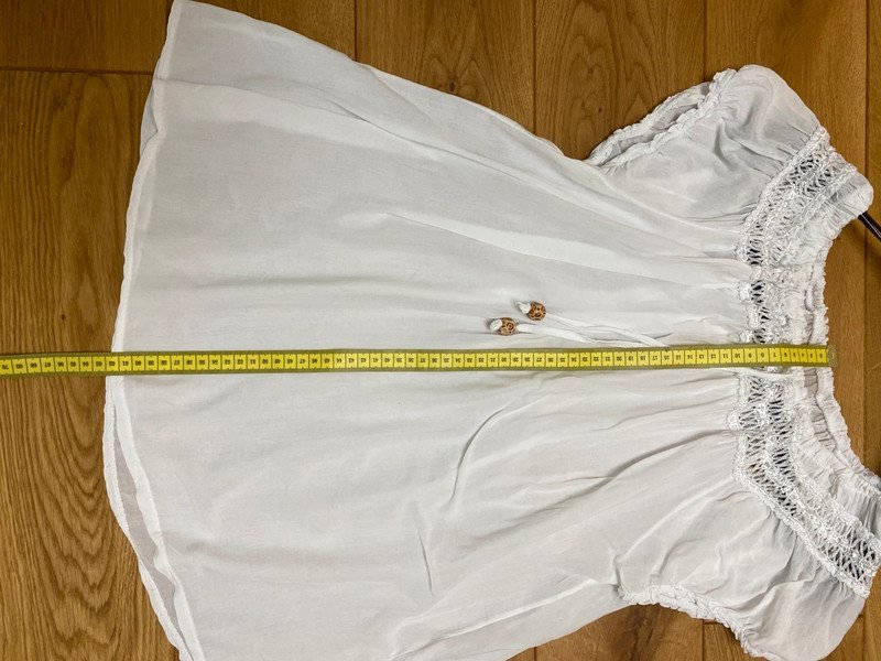 Sommerbluse weiß Italy Holzperlen Spitze Größe M Flora Fashion