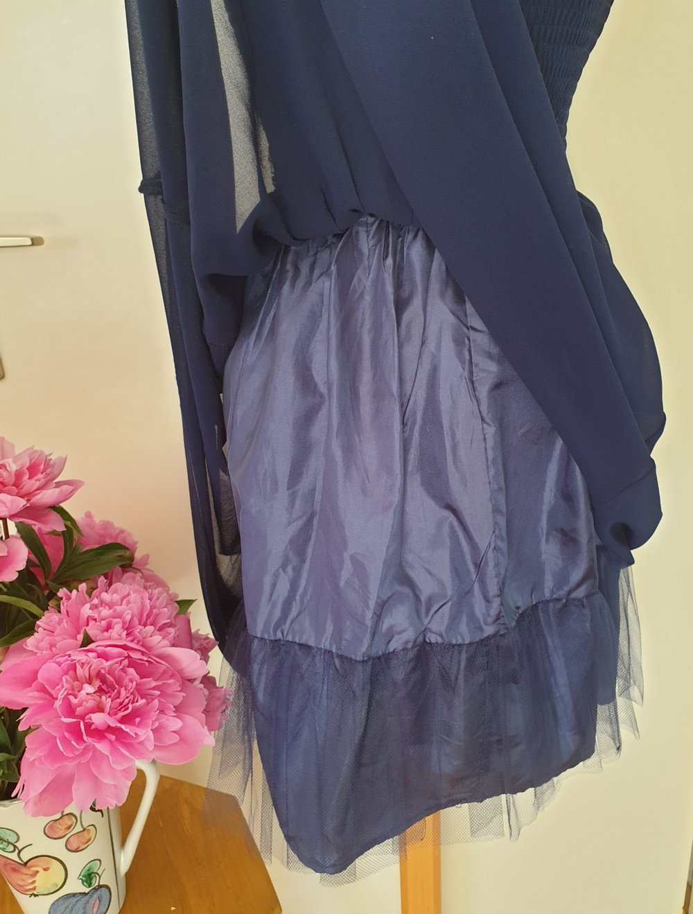 Blaues Chiffonkleid mit Strasssteinen, Abiballkleid, Abschlusskleid, Cocktailkleid