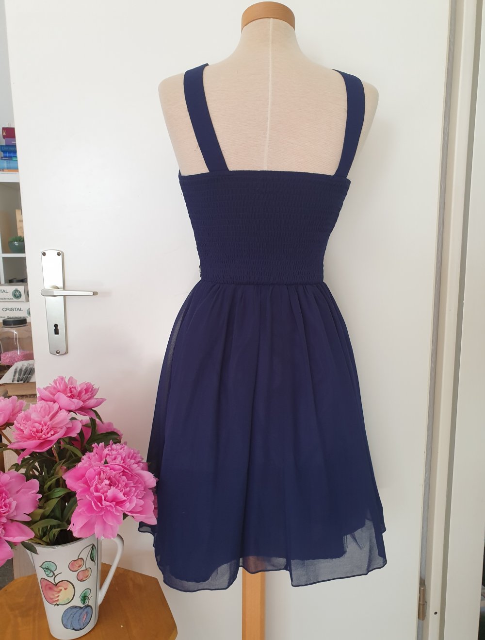 Blaues Chiffonkleid mit Strasssteinen, Abiballkleid, Abschlusskleid, Cocktailkleid